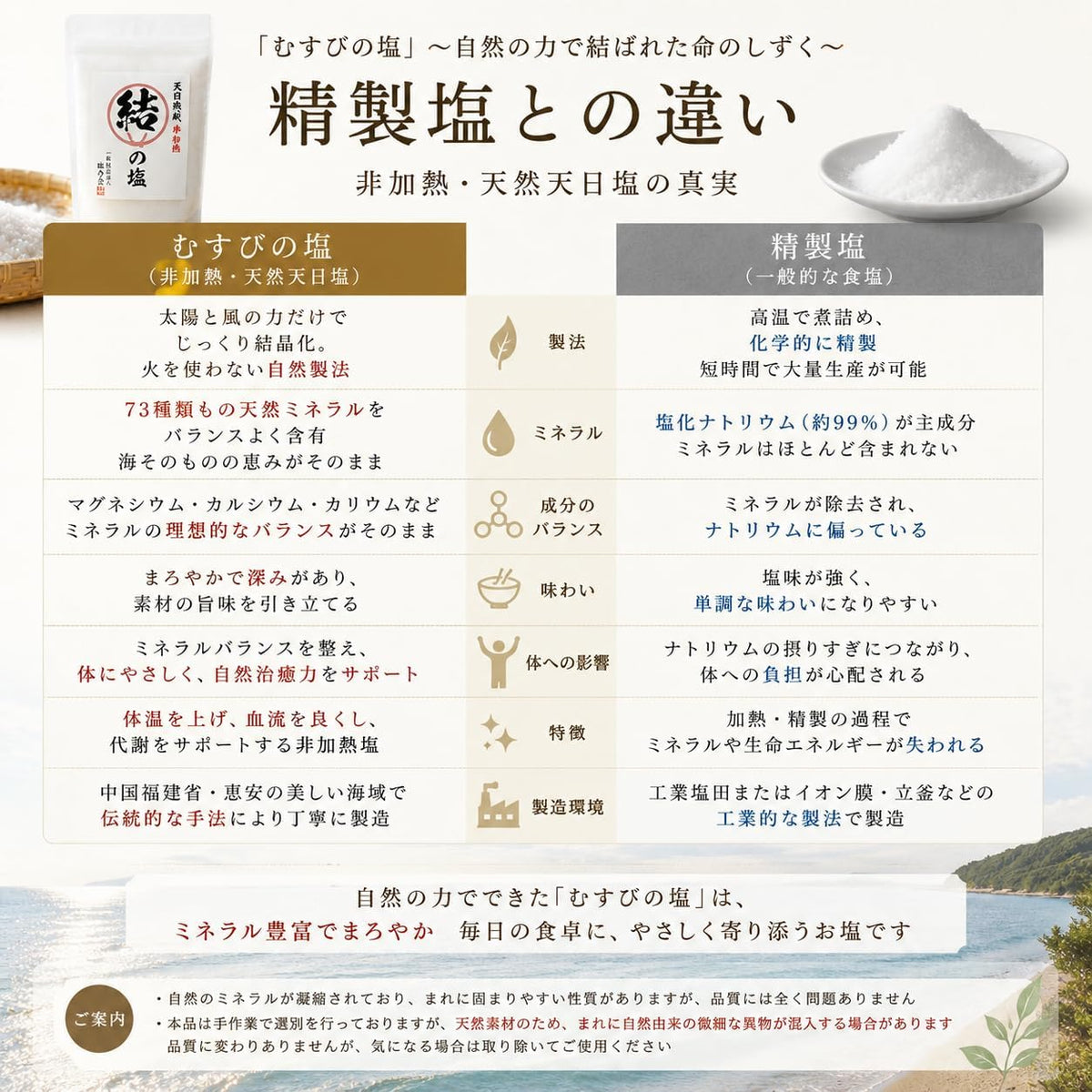 天日非加熱 むすびの塩 1kg 天然塩 天日塩 非加熱 恵安の塩 天然ミネラル 結の塩