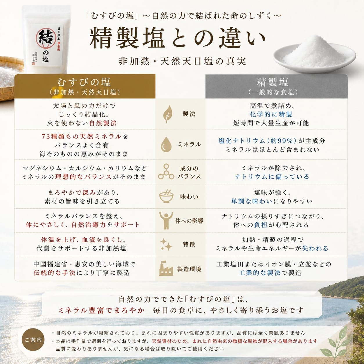 天日非加熱 むすびの塩 1kg 天然塩 天日塩 非加熱 恵安の塩 天然ミネラル 結の塩