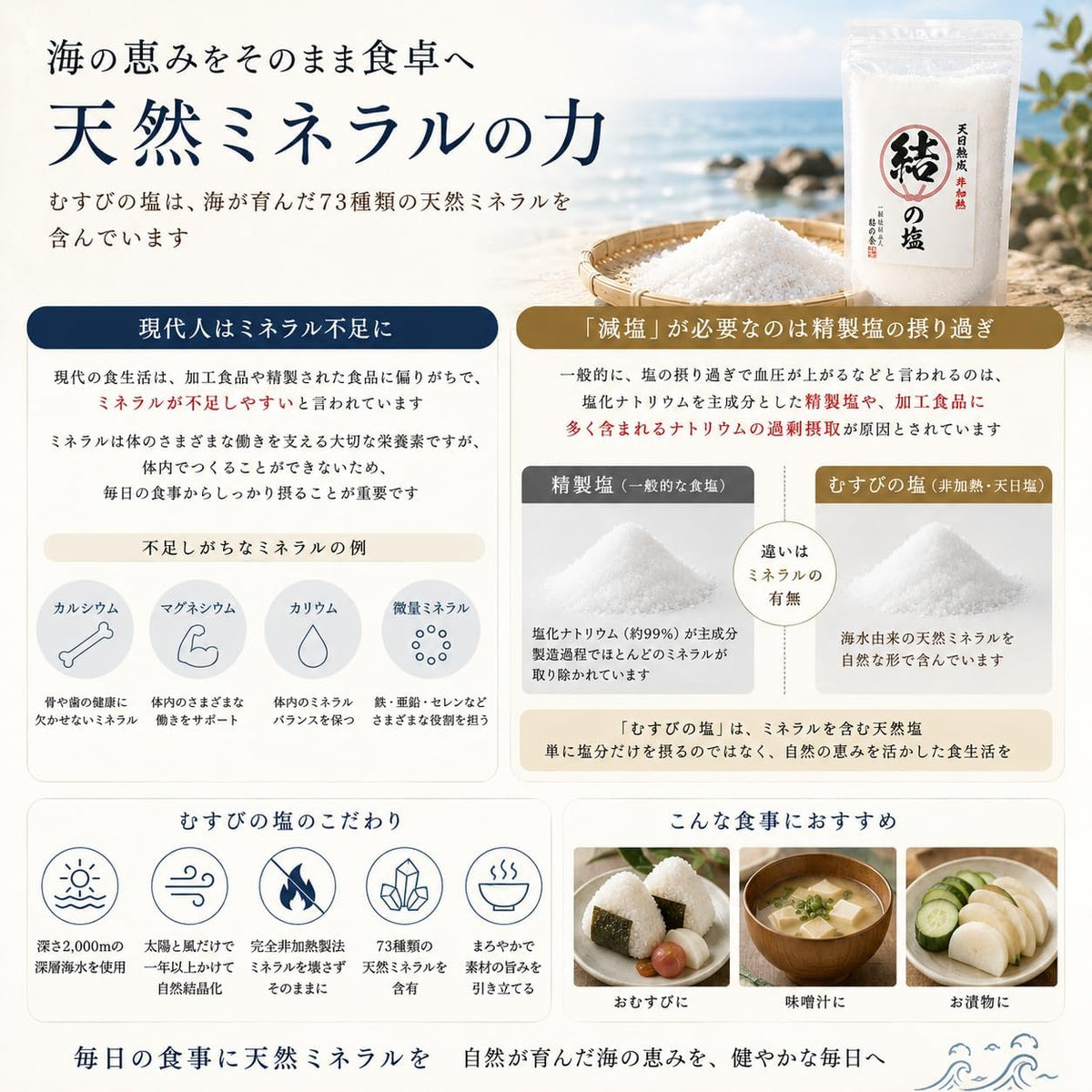 天日非加熱 むすびの塩 1kg 天然塩 天日塩 非加熱 恵安の塩 天然ミネラル 結の塩