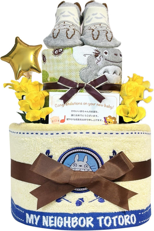 となりのトトロのおむつケーキ 男の子 女の子 2段 ベビーソックス│出産祝いに人気 赤ちゃんのお誕生日プレゼント・ギフト・ダイパーケーキ 【送料無料】tot6001