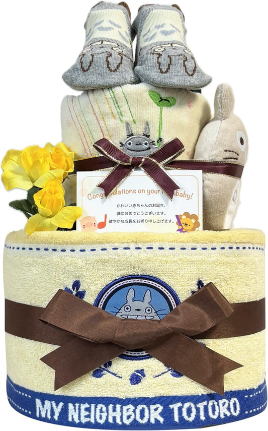 となりのトトロのおむつケーキ 男の子 女の子 2段 ベビーソックス ガラガラ│出産祝いに人気 赤ちゃんのお誕生日プレゼント・ギフト・ダイパーケーキ 【送料無料】tot7001