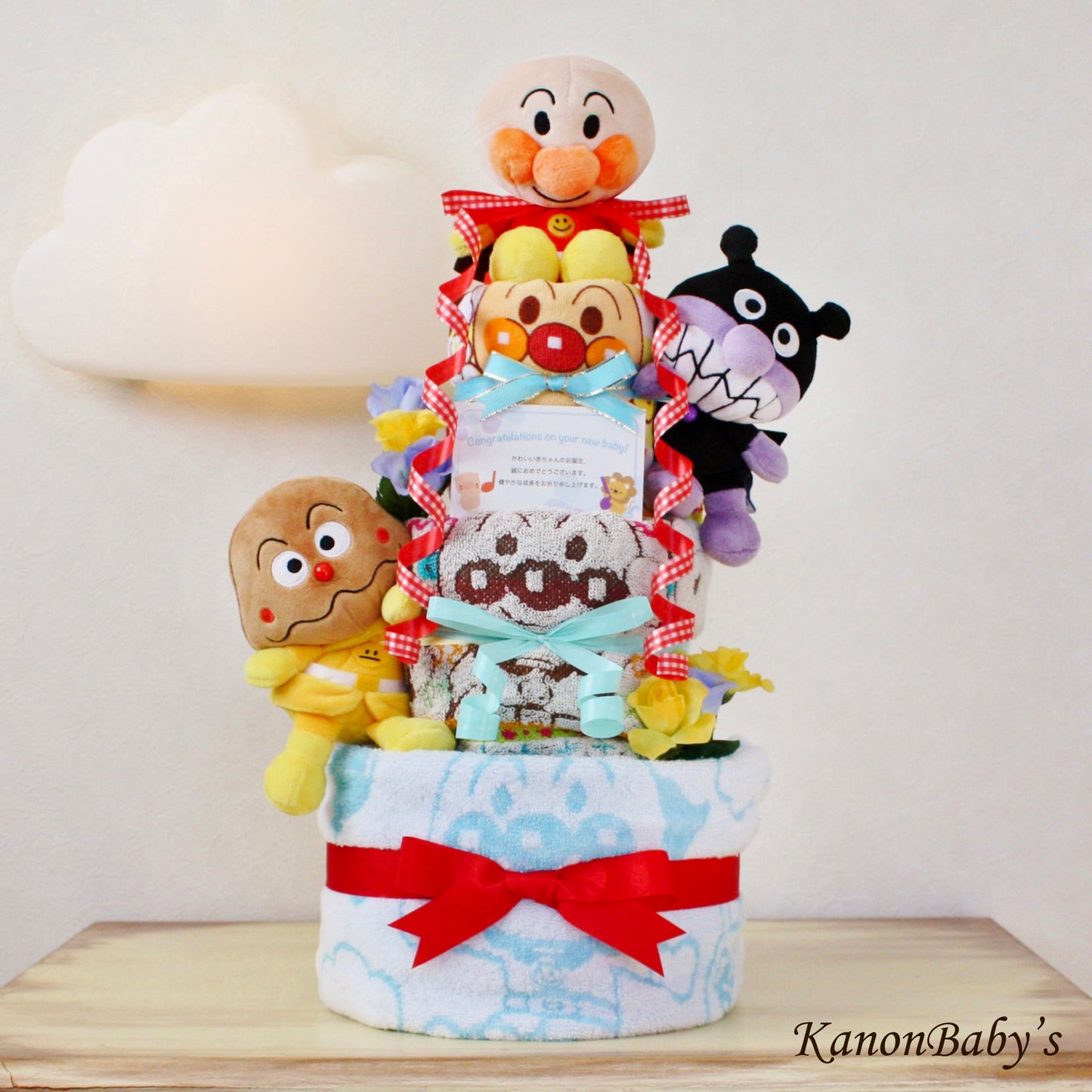 アンパンマン・バイキンマンのおむつケーキ 男の子 3段│出産祝いに人気 赤ちゃんのお誕生日プレゼント・ギフト・ダイパーケーキ 【送料無料】anp4001