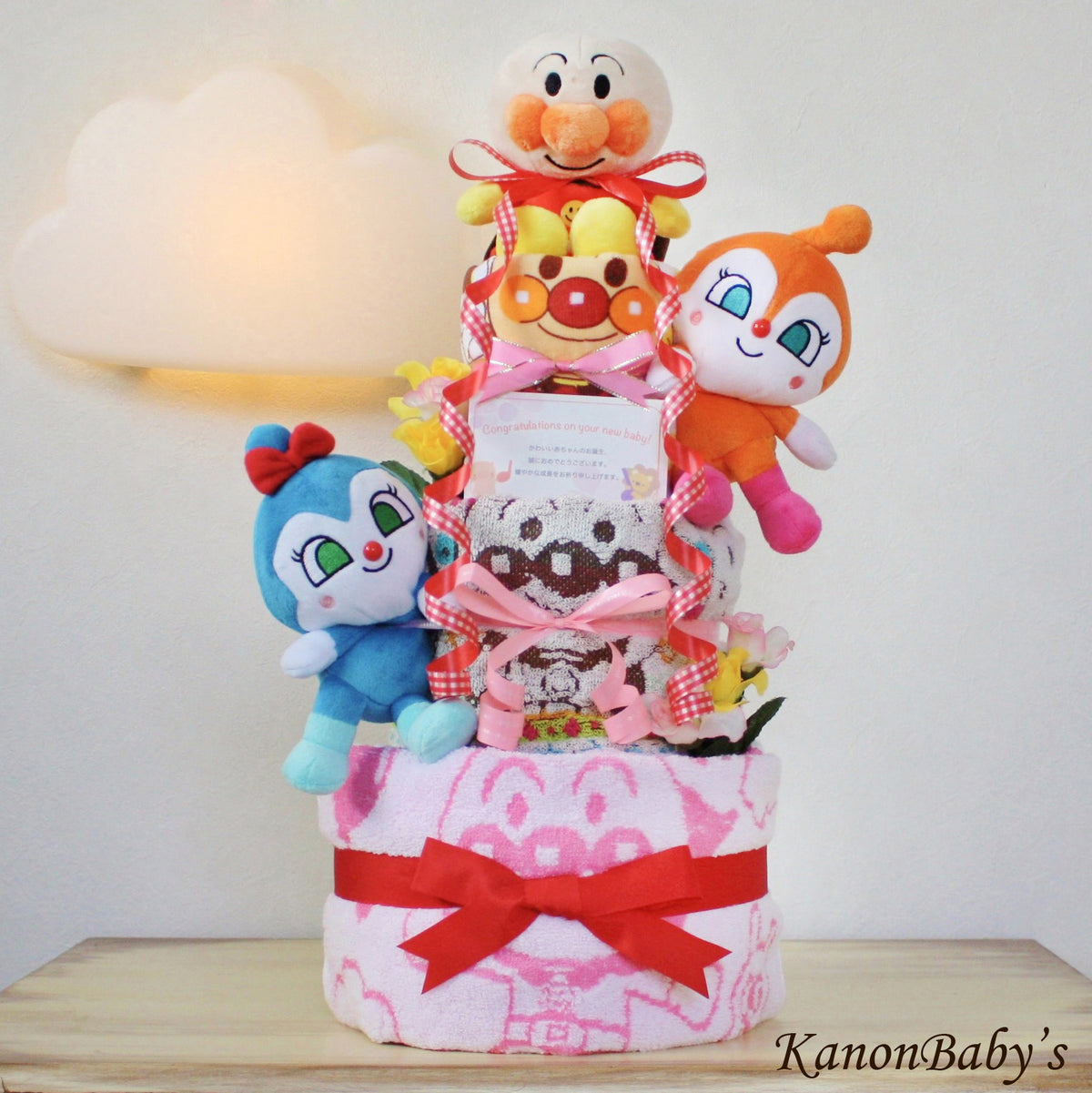 アンパンマン・ドキンちゃんのおむつケーキ 女の子 3段│出産祝いに人気 赤ちゃんのお誕生日プレゼント・ギフト・ダイパーケーキ 【送料無料】anp4101