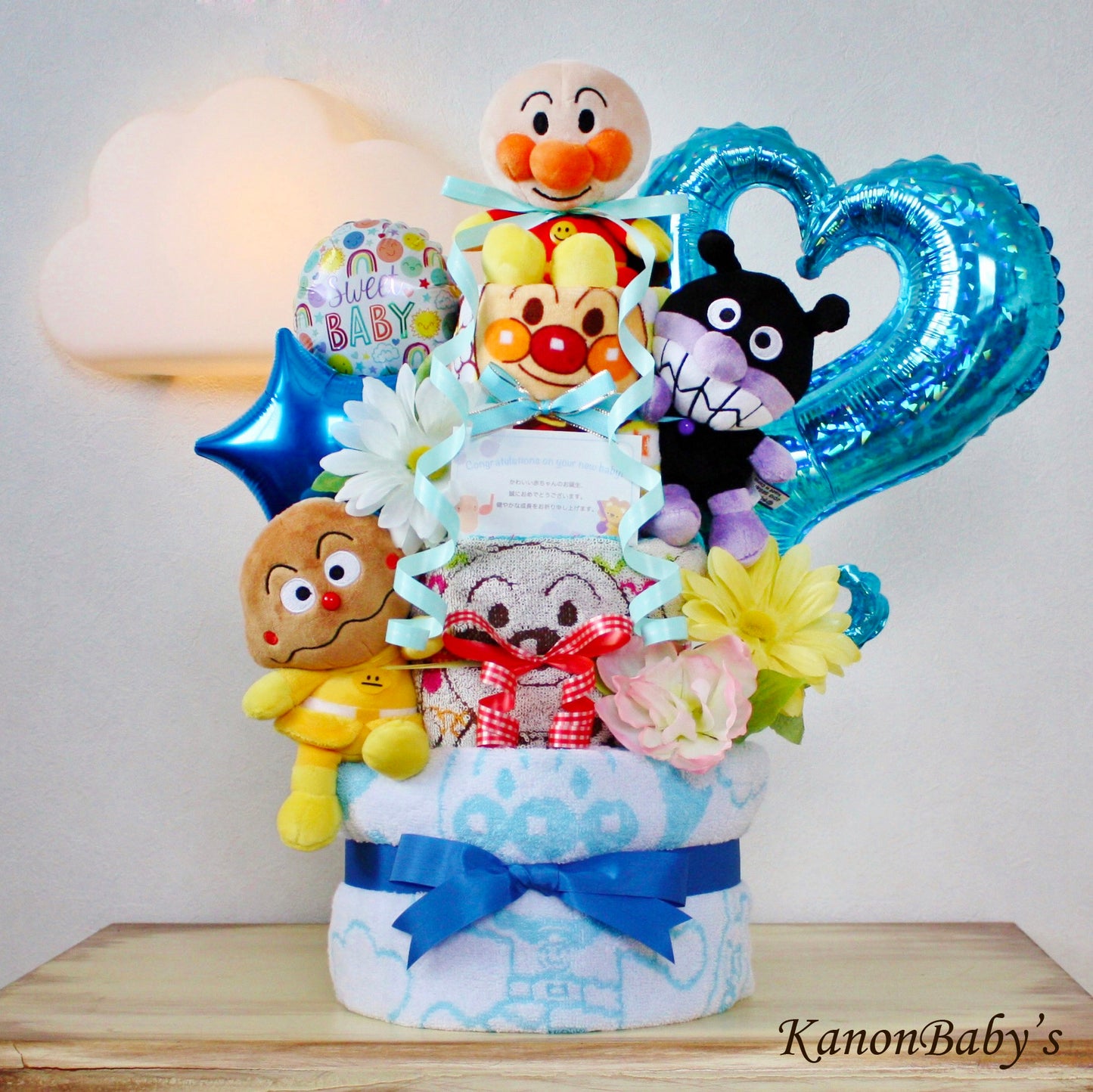 アンパンマン・バイキンマンのおむつケーキ 男の子 3段 バルーン│出産祝いに人気 赤ちゃんのお誕生日プレゼント・ギフト・ダイパーケーキ 【送料無料】anp4501